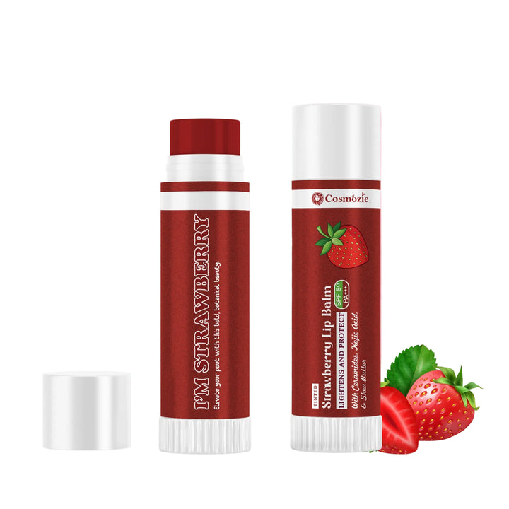 Cosmozie Strawberry Lip Balm SPF 50 PA++++ | Tinted | Brightening & Deep Moisturizing
