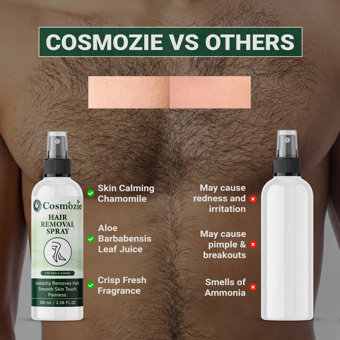 Cosmozie Hair Removal Spray Cream | Painless Hair Removal for Sensitive Skin | Smooth & Soft Skin in Minutes Cosmozie