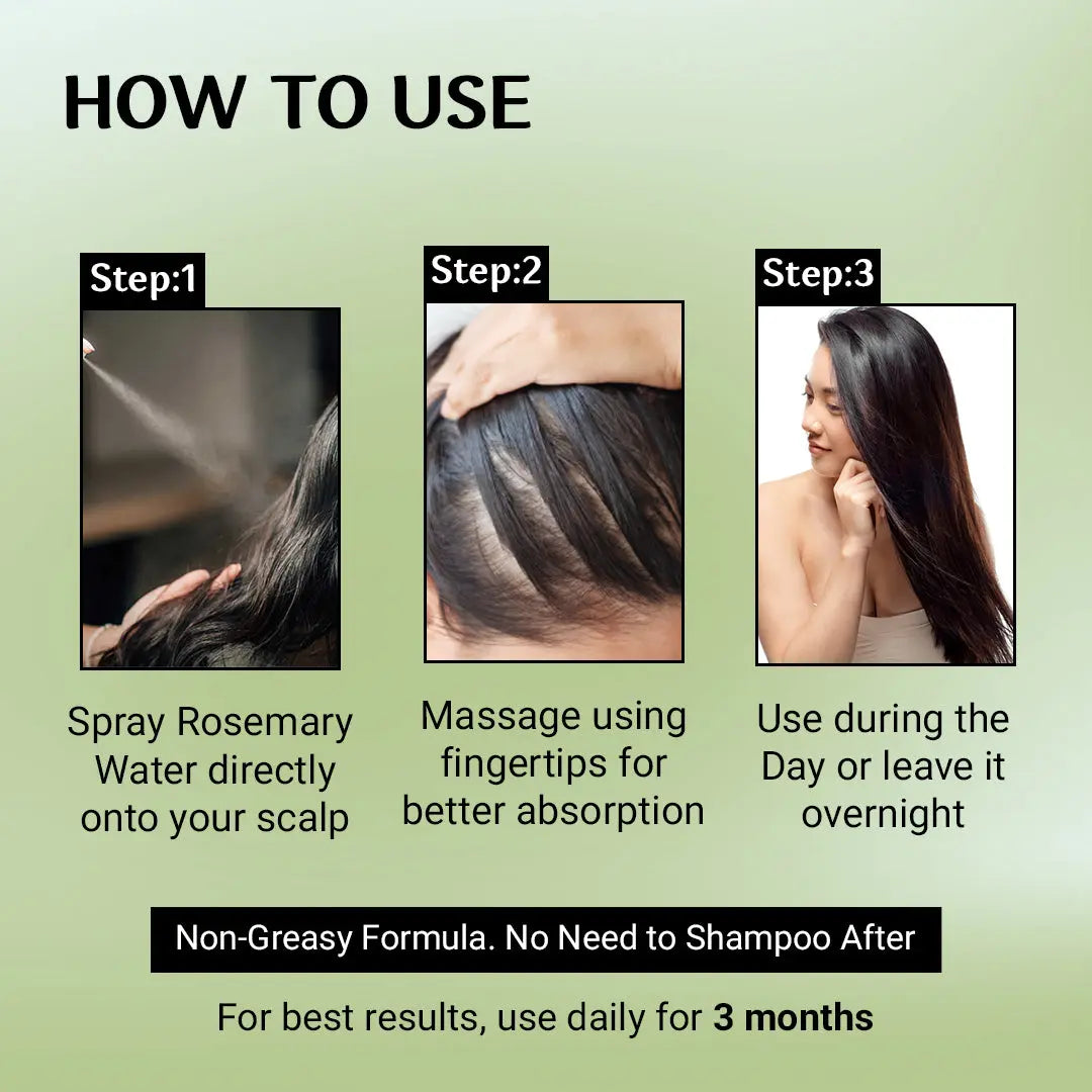 Instructions on how to use a hair care product with three steps shown.
